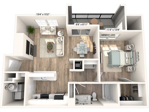 Floor plan for 1 bed, 1 bath, 794 sqft